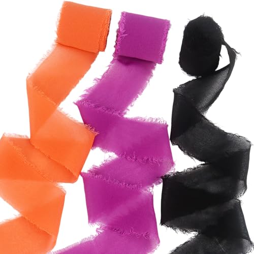 Chiffonband in Schwarz, Lila, Orange, Halloween-Band, 4 cm breit, Chiffonbänder für Halloween, Party, Dekoration, Blumenstrauß, Verpackung, Schleifen, Basteln, 3 Stück Chiffonband in Schwarz, Lila, Orange, Halloween-Band, 4 cm breit, Chiffonbänder für Halloween, Party, Dekoration, Blumenstrauß, Verpackung, Schleifen, Basteln, 3 Stück von Tnoeuz