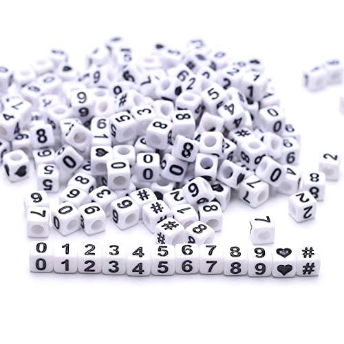 ToBeIT 800 Stück Zahlenperlen Acryl Würfel Perlen Alphabet Quadratische Buchstabenperlen für DIY Schlüsselanhänger Armbänder Halskette Schmuckherstellung (Weiß-Schwarz) von ToBeIT