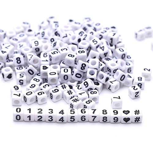 ToBeIT Zahlenperlen, Acryl, Würfelperlen, Alphabet, quadratische Buchstabenperlen für DIY, Schlüsselanhänger, Armbänder, Halsketten, Schmuckherstellung, 800 Stück (weiß-schwarz) von ToBeIT