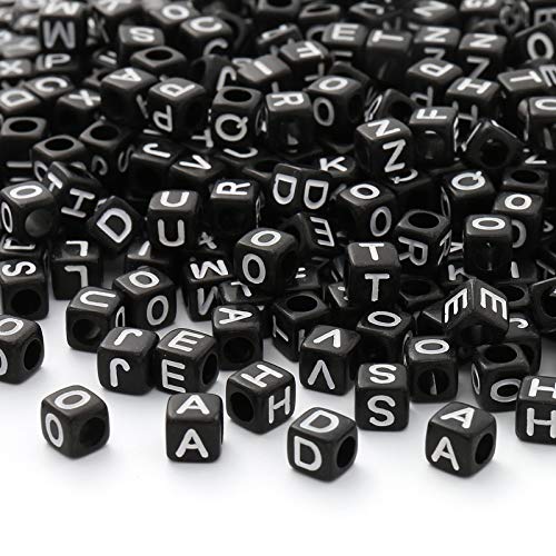 ToBeIT Acrylperlen mit Buchstaben A-Z, würfelförmig, für Schmuckherstellung, Armbänder, Halsketten (6 mm) (schwarz) von ToBeIT