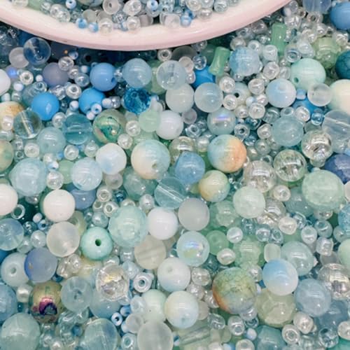 ToBeIT Bunte gemischte Glasperlen, Kristall-Crackle-Perlen für Schmuckherstellung, Bastelperlen, Blau, 300 g von ToBeIT