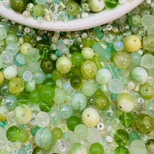 ToBeIT Bunte gemischte Glasperlen, Kristall-Crackle-Perlen für Schmuckherstellung, Bastelperlen, Grün, 300 g von ToBeIT