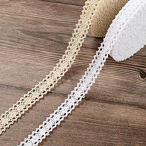ToBeIT spitzenband 26M Spitzenborte aus Baumwolle- vintage Zierspitze Häkelspitze Dekoband Zierband Spitzenstoff für Nähen Handwerk Hochzeit Deko (weiss/beige26meter) von ToBeIT