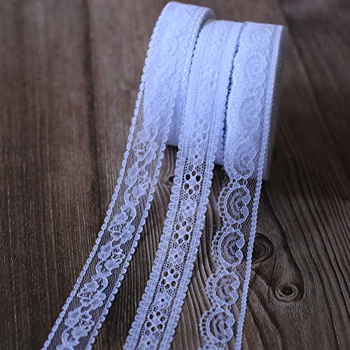 ToBeIT spitzenband Vintageband weiß Spitze Spitzenbordüre Zum Nähen für Hochzeit Tischdeko Basteln Geschenkband Kraftpapier (weiss/3type) von ToBeIT