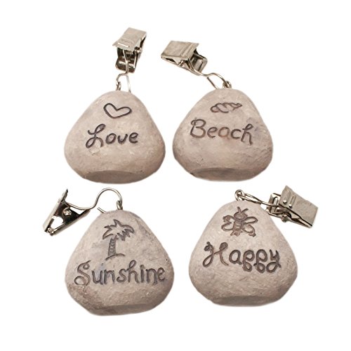ToCi 4 x Tischtuchbommeln Set – Tischdeckenbeschwerer & Gewichte mit Clip – Tischdeckenhalter/Vorhangbeschwerer im Beach-Look – Polystone Clips für Decke, Duschvorhang & Vorhang von ToCi