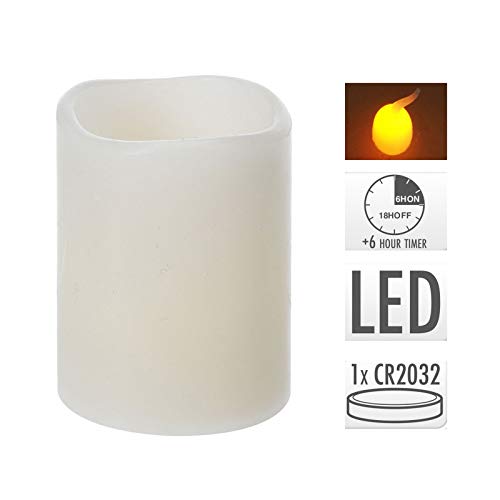 ToCi 4er-Set LED-Kerze Elfenbein Ø 5 x 6,5 cm mit Timerfunktion, flammenlose Echtwachs-Kerzen mit flackernder LED-Flamme von ToCi