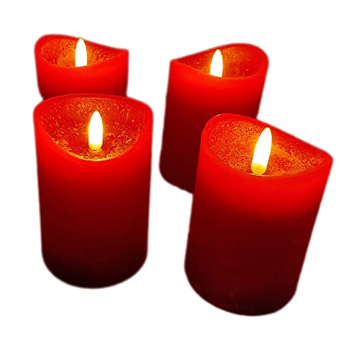 ToCi LED Kerzen Rot Ø 7 x 12,5 cm - 4er Set mit schwarzem Docht und Timer - 4 flammenlose Echtwachs-Kerzen - Adventskerzen Grablicher von ToCi