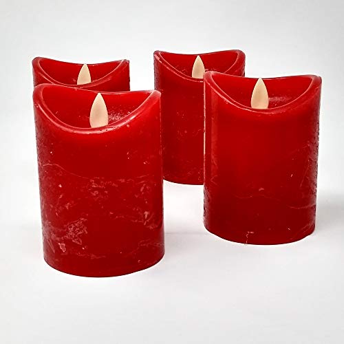 ToCi LED Kerzen Rot Ø 7,5 x 10 cm - 4er Set flammenlose Echtwachs-Kerzen - mit beweglicher Flamme und Timer - Adventskerzen Grablicher von ToCi