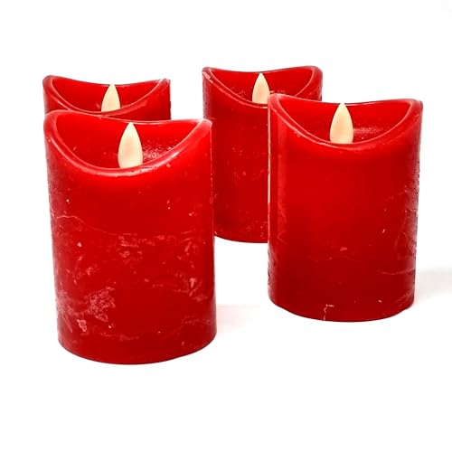 ToCi LED Kerzen Rot Ø 7,5 x 15 cm - 4er Set flammenlose Echtwachs-Kerzen - mit beweglicher Flamme und Timer - Adventskerzen Grablicher von ToCi