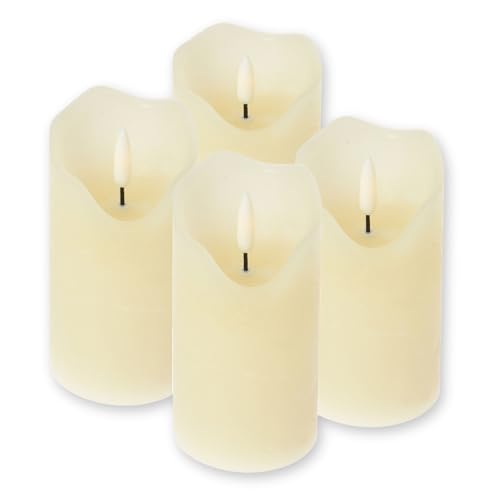 ToCi LED Kerzen Creme Ø 7 x 12,5 cm - 4er Set mit schwarzem Docht und Timer - 4 flammenlose Echtwachs-Kerzen - Adventskerzen Grablicher von ToCi