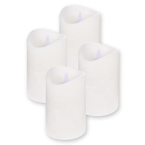 ToCi LED Kerzen Weiß Ø 7,5 x 10 cm - 4er Set flammenlose Echtwachs-Kerzen - mit beweglicher Flamme und Timer - Adventskerzen Grablicher von ToCi