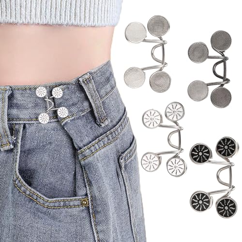 4 Set Hosen Enger Machen Clip,Hose Verkleinern Clip.Hosenknopf Hosenbund Taillenspanner,Ohne Nähen Taillepassform für Jeans & Jeansrock, 4 Varianten Wiederverwendbare Knopfnadeln (4 stück -StyleB) von ToKinCen