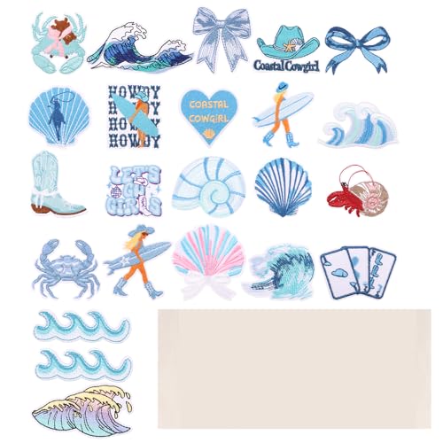 24 Stück Aufnäher zum Aufbügeln DIY Bestickte Aufnäher mit Cowboy-Surfer-Mädchen Niedliche Meereslebewesen Patches Ozean für Hemd, Jeans, Schultasche, Mütze 24 Stück Aufnäher zum Aufbügeln DIY Bestickte Aufnäher mit Cowboy-Surfer-Mädchen Niedliche Meereslebewesen Patches Ozean für Hemd, Jeans, Schultasche, Mütze von Toaboa
