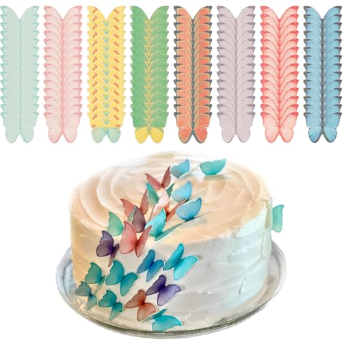 450 Stuck Essbare Cupcake Topper Oblatenpapier Esspapier Schmetterlinge mit Aufbewahrungsbox, 3D Tortendeko Schmetterling Muffin Deko Tortendeko für Hochzeiten, Babypartys, Themenpartys von Toaboa