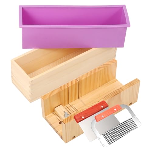 5er Seifenschneider 1.4L Silikon Holz Seifenform mit Wellenmesser Edelstahl, Gerades Messer, Abdeckung, Soap Making kit Hohe Temperaturbeständigkeit Einstellbar Seifenlaibform für DIY Seife 5er Seifenschneider 1.4L Silikon Holz Seifenform mit Wellenmesser Edelstahl, Gerades Messer, Abdeckung, Soap Making kit Hohe Temperaturbeständigkeit Einstellbar Seifenlaibform für DIY Seife von Toaboa
