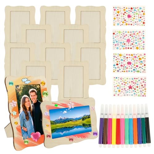 Toaboa 12 Stück Bilderrahmen Bastelset 19x14cm Holz DIY Bilderrahmen mit Buntstifte zum Zeichnen, Kristallaufkleber Fotorahmen Basteln für Familie, Weihnachtsfeiern, Hochzeiten, Babypartys von Toaboa