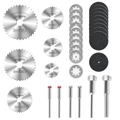 32pcs Kreissageblatt Set für Dremel, Mini Trennscheiben mit 26pcs Schneidscheibe und 6pcs Schaft, Hss Sägeblatt für Metall Holz Plastik Fiberglas Stein von Toaluea