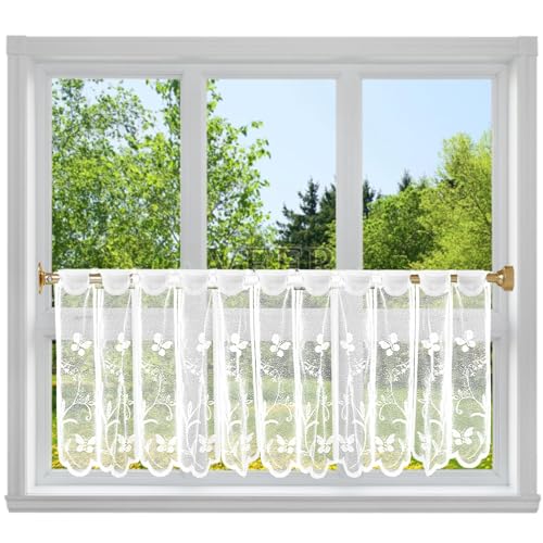 Toaluea Scheibengardinen Kurz Küche 130 X 45cm, Bistrogardine Halbtransparent, Vorhang Kurzgardine Weiß Ösen für Fenster Küche Wohnzimmer und Schlafzimmer von Toaluea