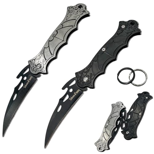 TobeedFnuuy Klappmesser, 2 Stück Klappbares Taschenmesser, EDC Edelstahl Outdoor Messer, Schwarz Weiß Fledermaus Messer Klappmesser, 3Cr13 Klappmesser Klein, Outdoor Camping Geschenk von TobeedFnuuy
