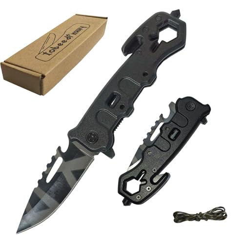 TobeedFnuuy Taschenmesser Klappmesser, Outdoor Messer mit Taschenclip, Cuttermesser, Scharf Klappbares Taschenmesser, Multifunktionswerkzeuge Glasbrecher, Flaschenöffner, Geschenk Camping (Schwarz) von TobeedFnuuy