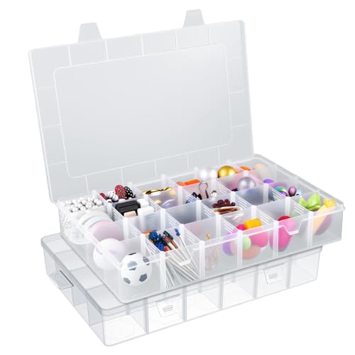 2 Stück transparente Kunststoff-Perlen-Organizer-Box mit 24 Fächern, für Angelzubehör, mit verstellbaren Trennwänden für Schmuck, Kunsthandwerk, Perlenaufbewahrungsbehälter 2 Stück transparente Kunststoff-Perlen-Organizer-Box mit 24 Fächern, für Angelzubehör, mit verstellbaren Trennwänden für Schmuck, Kunsthandwerk, Perlenaufbewahrungsbehälter von Tobeelec