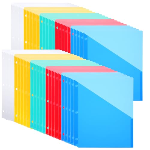 Dokumentenmappen mit 3 Löchern, transparenter Kunststoff, Dokumentenmappen, Ordner, Organizer, Briefgröße, 23 x 29 cm, Papier-Kunststoffordner mit Taschen, Schlitz-Aktenhülle für Büro, 50 Stück von Tobeelec