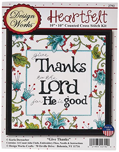 Tobin DW2792 Kreuzstich-Set, Motiv Heartfelt Give Thanks nach Zählmuster, 25,4 x 25,4 cm, 14-fädig von Tobin