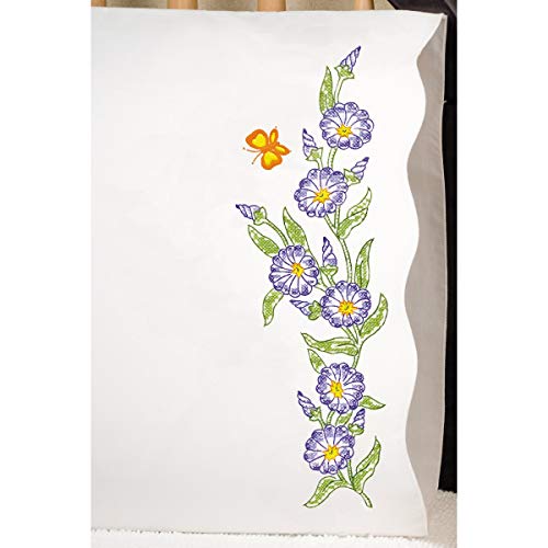 Tobin Stamped Pillowcases for Embroidery, Morning Glories, 20" x 30" Stickerei-Kit, Morgenglories von Tobin