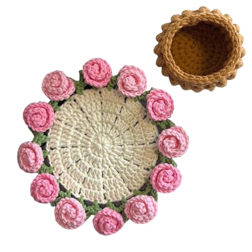 TocaFeank Häkelblumen Untersetzer - Vintage Häkelblumenstrauß,Weiches Vintage Design Set Für Geburtstag Hotel Zuhause Schreibtisch Tisch von TocaFeank