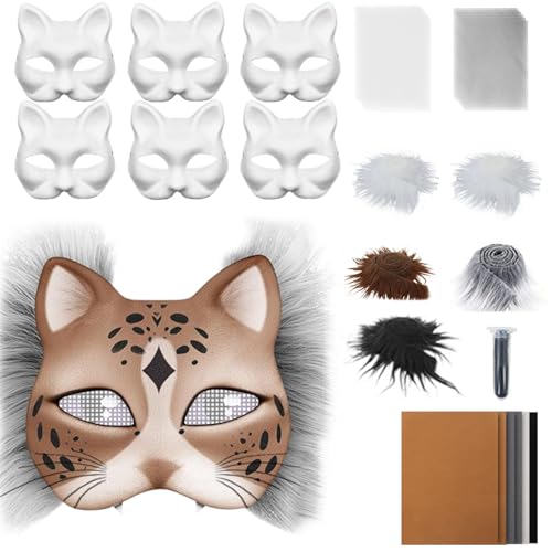 TocaFeank Weiße Katzemaske, Unbemalte Katzenmasken Set, Bastelset Mit Netzstoff Und Samtstoff-Zubehör Für Karneval Cosplay Party Maskerade TocaFeank Weiße Katzemaske, Unbemalte Katzenmasken Set, Bastelset Mit Netzstoff Und Samtstoff-Zubehör Für Karneval Cosplay Party Maskerade von TocaFeank