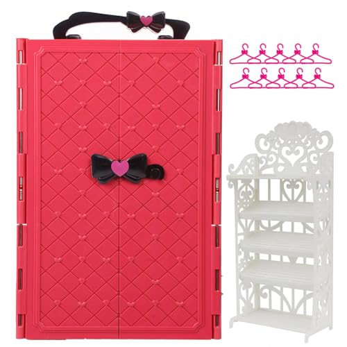 Toclsixz Puppen kleiderschrank für 30cm Puppe Zubehör und Kleidung inklusive Kleiderschrank, Schuhregal, Kleiderständer von Toclsixz