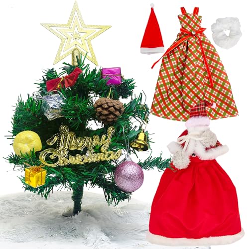 Toclsixz Weihnachten Kleidung für 30cm Puppen, Zubehör für die Dekoration von Puppenhaus, enthält Puppen Kleidung, Weihnachtsbäume, Baumröcke, Mädchen von Toclsixz