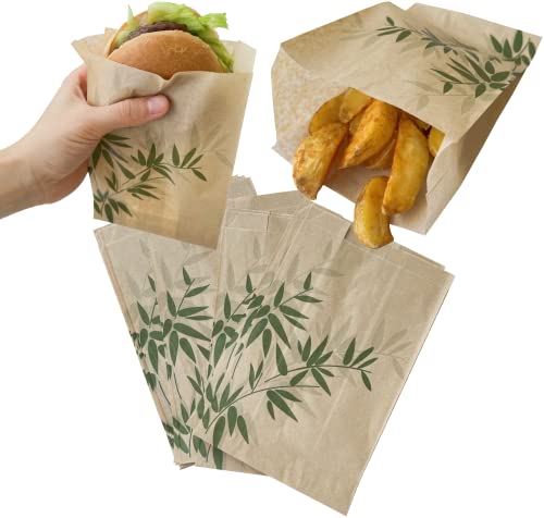 Tocnvoe - 100 Stück Hamburger Papiertüte, 18x12x7 cm, Bambusmuster, Fettdichtes Lebensmittelpapier, Langlebig, Feuchtigkeits und Fettbeständig, Papiertüte für Sandwiches, Burger, Snacks Tocnvoe - 100 Stück Hamburger Papiertüte, 18x12x7 cm, Bambusmuster, Fettdichtes Lebensmittelpapier, Langlebig, Feuchtigkeits und Fettbeständig, Papiertüte für Sandwiches, Burger, Snacks von Tocnvoe