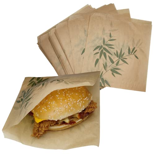 Tocnvoe - 200 Stück Burger Papier, 19X17 cm, Braun, Bambusmuste, Fettdichtes Lebensmittelpapier, Langlebig, Feuchtigkeits und Fettbeständig, Papiertüte für Sandwiches, Burger, Snacks von Tocnvoe