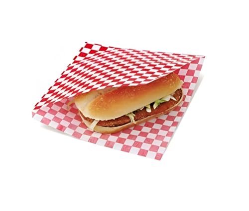 Tocnvoe - 200 Stück Hamburger Papiertüte, 19X17 cm, Rot Weiß Kariert, Fettdichtes Lebensmittelpapier, Langlebig, Feuchtigkeits und Fettbeständig, Papiertüte für Sandwiches, Burger, Snacks von Tocnvoe