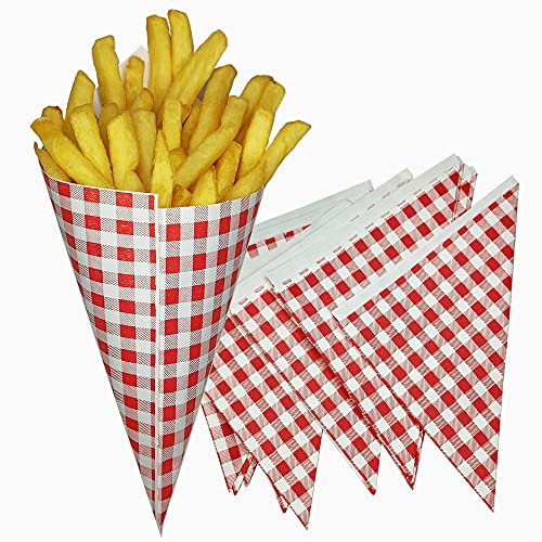 Tocnvoe - Spitztüten Papier, 100 units, Pommes Körbchen, Papierkegel, Papier Fettdicht, Pommestüten, Papiertüten, Mahlzeiten zum Mitnehmen, 21x21x30 cm von Tocnvoe