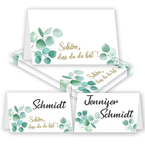 50 Stück Tischkarten Hochzeit mit Schön Dass Du Da Bist und Eukalyptus Tischdeko Platzkarten für Hochzeit/Konfirmation/Kommunion/Taufe/Geburtstag Namensschilder Karte Sitzplan Hochzeit von Toctax