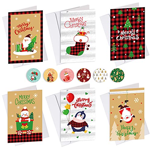 6 StüCk Weihnachtskarten Set, Weihnachtskarte Mit Umschläge Mini Weihnachten Karten Blanko Klappkarten Weihnachtskarten Postkarten Kommt Mit 6 Designs Merry Christmas (15 cm * 10 cm) von Toctax