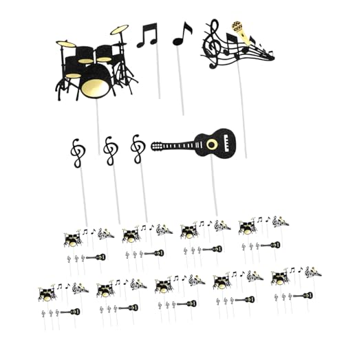 Toddmomy 10 Sätze Kuchendekoration Gitarren-Partydekorationen Musik-Kuchenaufsatz Alles Gute zum Geburtstag Cupcake Topper Partyversorgungskuchentopper Geburtstagsfeier Papier Schwarz von Toddmomy