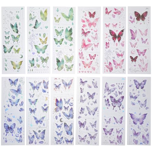 Toddmomy 12 Blatt Dekorative Schmetterlingsaufkleber DIY Scrapbooking Sticker aus Pet mit Feinen Mustern für Kalender Karten und Tagebuchgestaltung Varianten Packung von Toddmomy