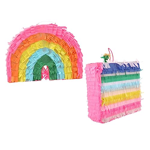 Toddmomy 2 Stück Teiliges Regenbogen Piñata Partydekoration Kleine Partyhänger Bunte Süßigkeitenhalter für Geburtstagsfeiern und Festliche Anlässe Piñata für Familien und Freundespiele von Toddmomy