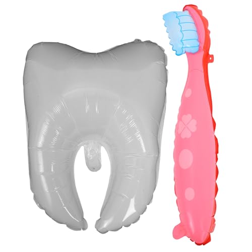 Toddmomy 2 Stück Weiße Zahnfolienballons mit Zahnbürsten Cartoon Shower Dekoration Vielseitig für Party Taufe Geburtstagsfeier Niedliche Luftballons von Toddmomy