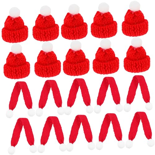Toddmomy 20 Stück Teiliges Miniatur Weihnachtsmütze und Schal für Flaschen Dekoration DIY Puppenzubehör für Weihnachtsfeiern und Festliche Anlässe Große Rote Mütze und Schal von Toddmomy