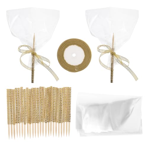 Toddmomy 24 Stück Glitzer Schokoladenapfel Riegel Schokoapfel Set Goldene Cake Pop Sticks Riesige Zuckerstangen Dekorationen Schokoapfel Zubehör Lolipop Sticks Goldene Schokoapfel von Toddmomy