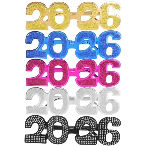 Toddmomy 5 Stück Neujahrsbrillen 2026, Glitzer-abschlussbrillen 2026, Neuartige Partybrillen aus Kunststoff für Silvester, Abschlussfeier, Geburtstag, Urlaubs-fotoautomaten-requisiten Toddmomy 5 Stück Neujahrsbrillen 2026, Glitzer-abschlussbrillen 2026, Neuartige Partybrillen aus Kunststoff für Silvester, Abschlussfeier, Geburtstag, Urlaubs-fotoautomaten-requisiten von Toddmomy