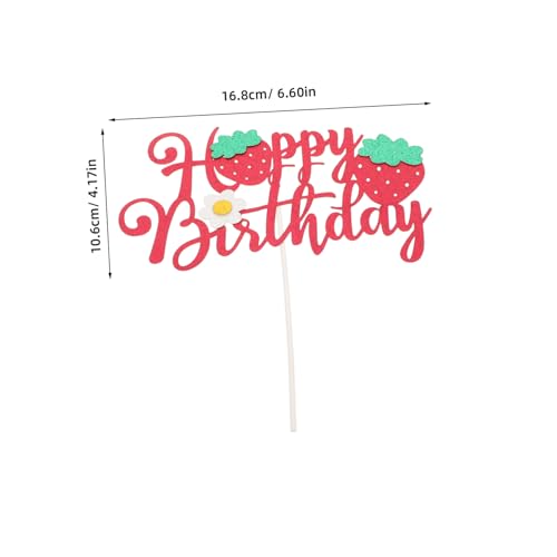 Toddmomy 6 Stück Glitzer Erdbeer Cake Topper mit Happy Birthday Schriftzug Leichte Wiederverwendbare Tortendeko für Junge Mädchen Erstes Geburtstagsfest Vielseitig für Kinderparty und von Toddmomy
