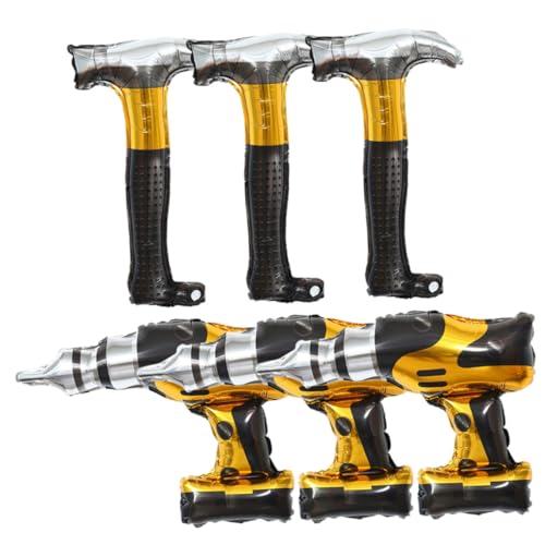 Toddmomy 6 Stück Teiliges Aluminiumfolie Baustellen motiv Hammer Bohrmaschine Metallic Party deko für Jungen Geburtstag Festival Luftballons für Kindergeburtstag und Veranstaltung von Toddmomy