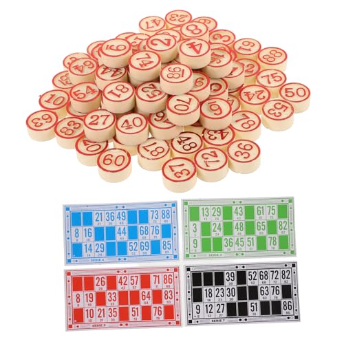 Toddmomy Bingo Spielzubehör Satz für Familien und Partys Klassisches Brettspiel mit Holzfiguren und Papiernummernkarten für Spieleabende und Veranstaltungen von Toddmomy