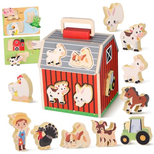Toddmomy Holzbauernhof Spielset mit Bauernhoftieren Montessori Lernspielzeug für Jahre Farbenfrohe Sichere Holzfiguren Feinmotorik Sprache und Sozialer Entwicklung von Toddmomy