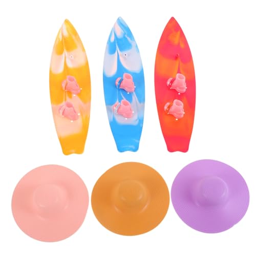 Toddmomy Kleiner Surfbrett Modell für Puppen 9 Stücke Satz mit Puppenhut Stiefel und Sommer Dekoration für Kinderparty Strandspielzeug und Kuchendekoration von Toddmomy